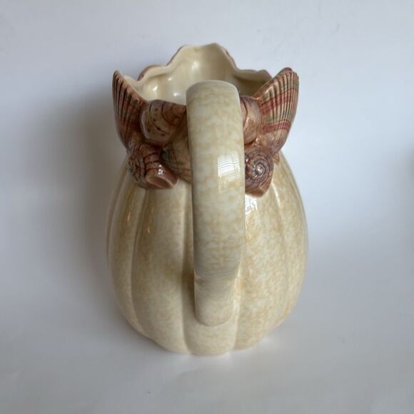 Vintage Fitz & Floyd Omnibus Seashell Pitcher Tan Pink Shell 64 Oz - Picture 4 of 11